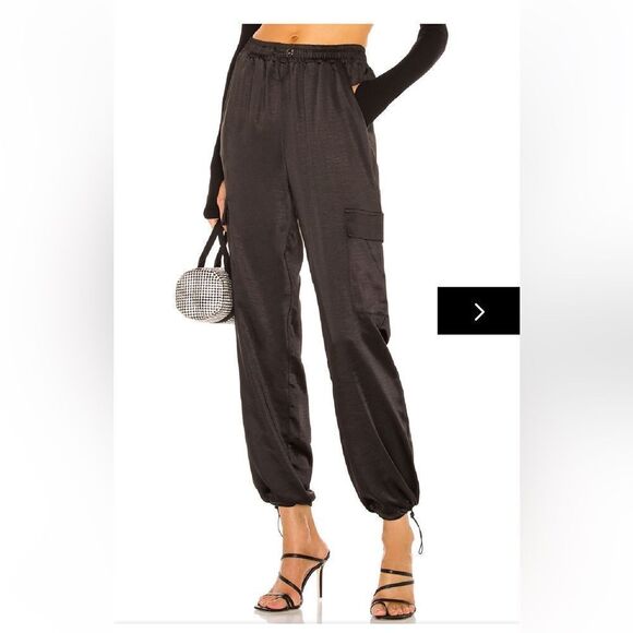 NWT Superdown Rita Cargo Pants Black satin track jogger pull on Revolve S - Picture 3 of 9
